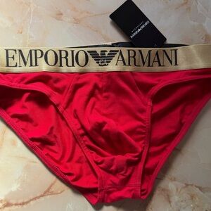 Emporio Armani MEN’S “Lucky” Red Underwear with Gold waistline size M